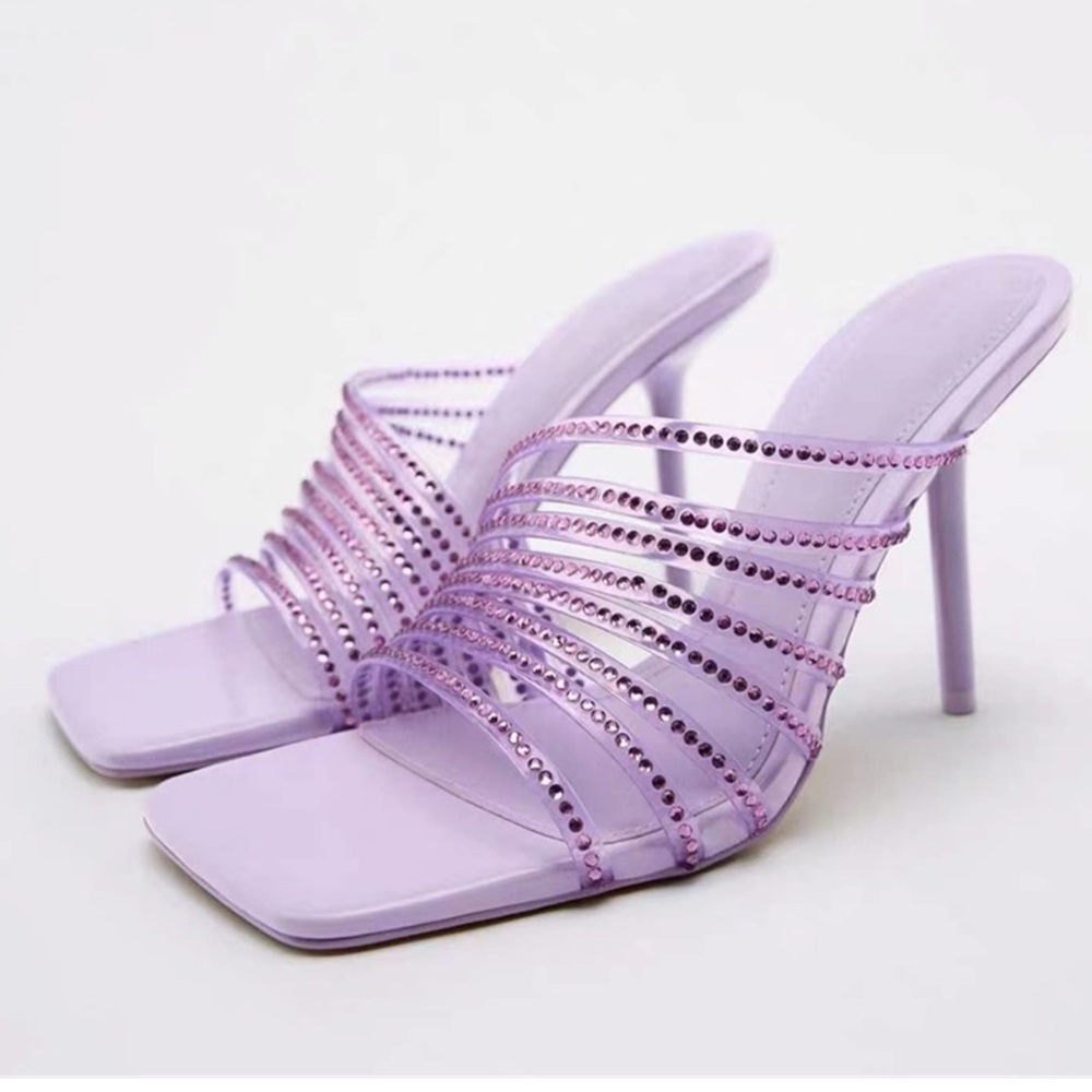 Zara woman’s Elegant Purple Strappy Heels sandals shoes